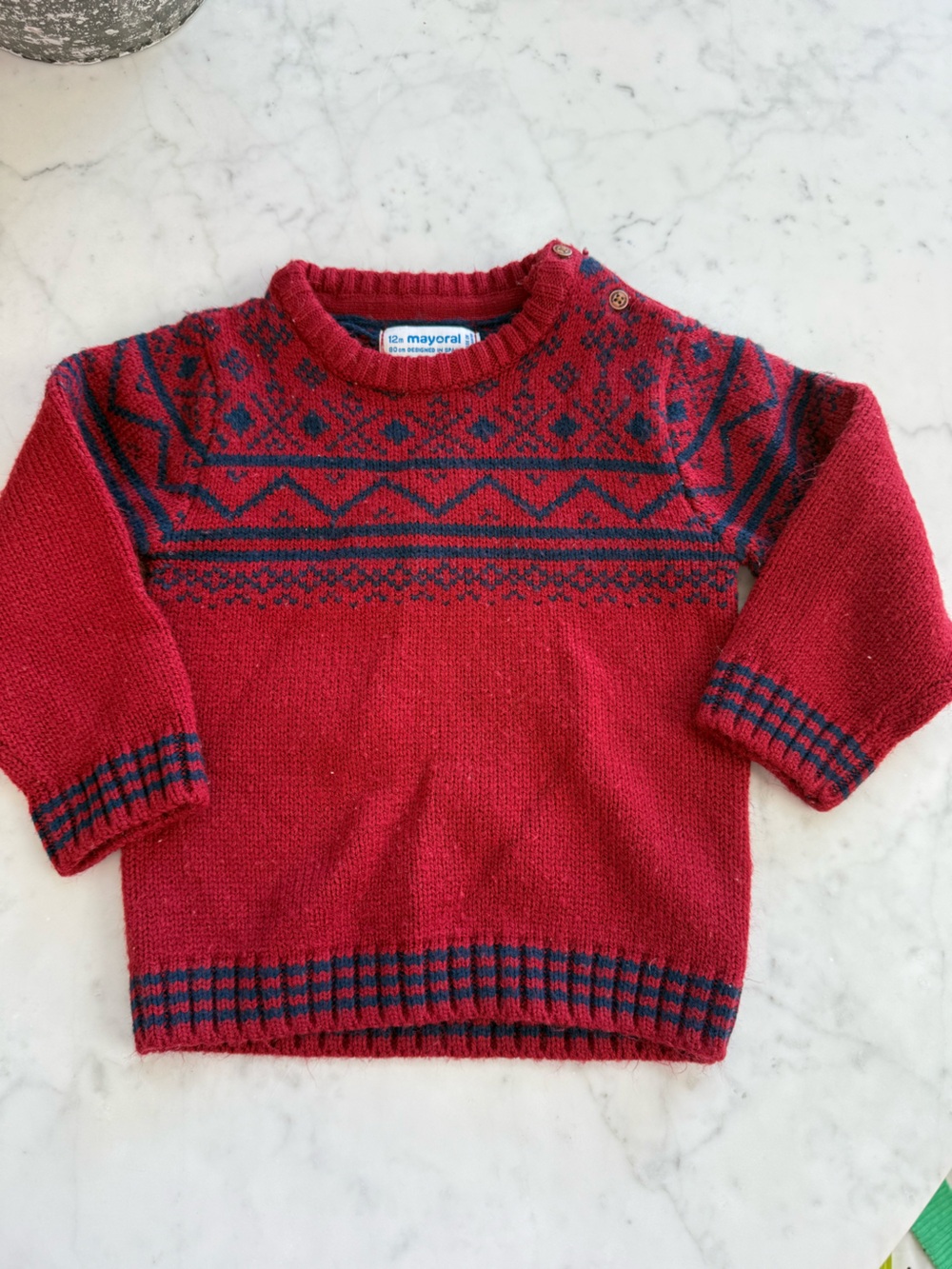 Mayoral Baby Red & Navy Fair Isle Knit Sweater 12M